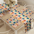 thumbnail image 2 of Ambesonne Off White Table Runner & Placemats, Colorful Round Squares, Placemat 4 pcs + Runner 16"x72", Cream and Multicolor, 2 of 2