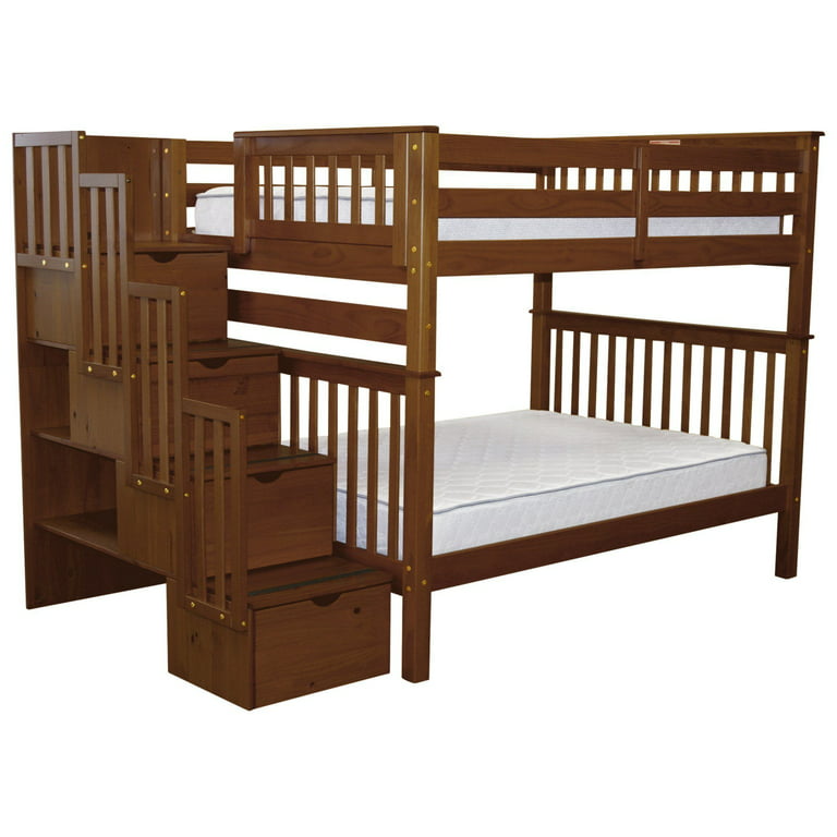 Bedz King Stairway Bunk Beds Full Over, Cherry Sheets Bunk Bed New World Schematic