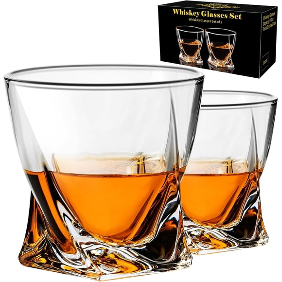 Whiskey Glasses Set of 2, Old Fashioned Cocktail Glass, 10 OZ Whiskey Glasses, Bourbon Glasses, Rocks Glasses for Scotch, Liquor Vodka, Bourbon, Whiskey Gifts for Men, Husband, Boyfriend