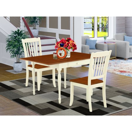 HomeStock Country Cottage 3Pc Kitchen Table Set Contains A Small Dining Table And 2 Wood Dining Chairs With Solid Wood Seat Drop Leaf Table With Slat Back Chairs Buttermilk And Cherry Finish