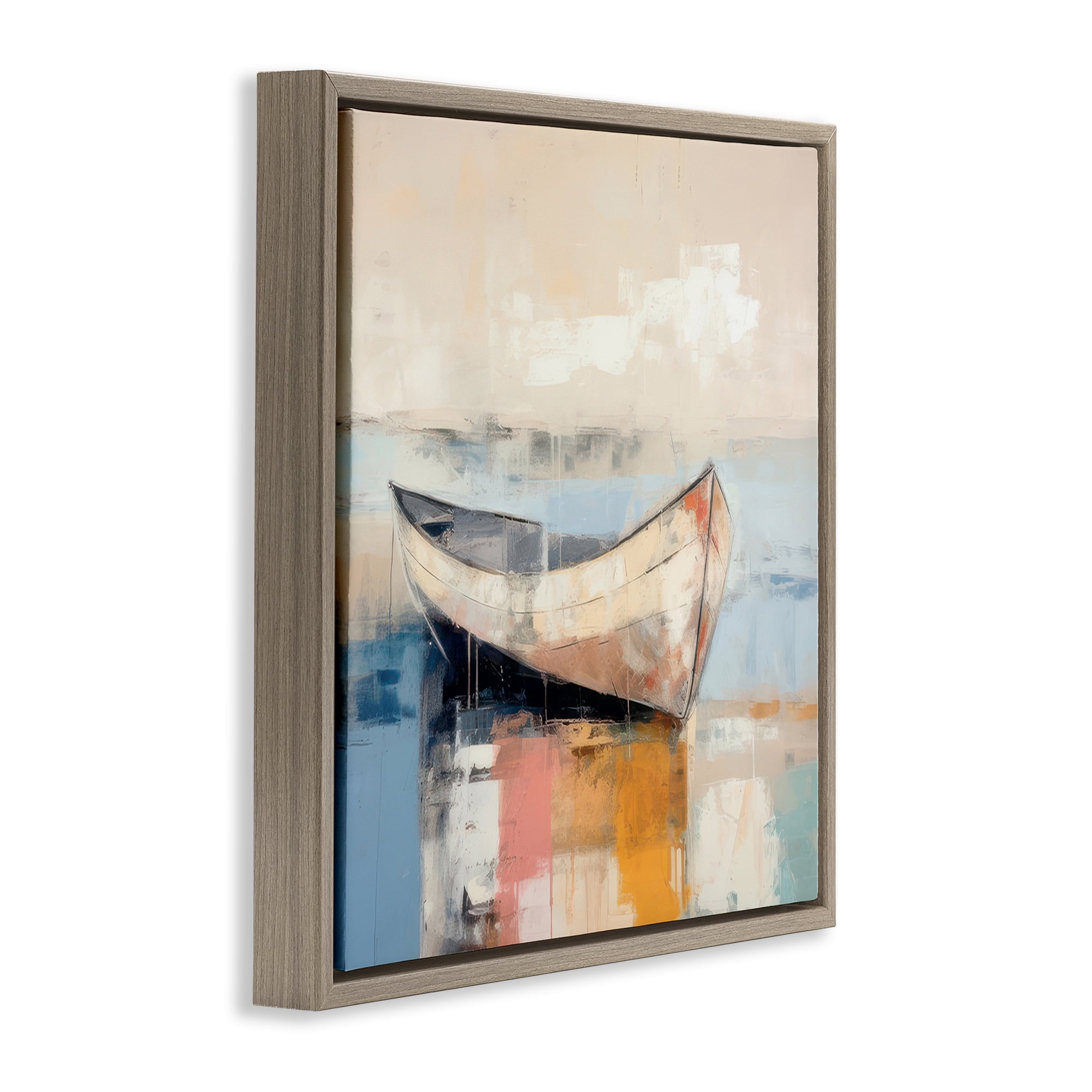 Stupell Industries Charming Coastal Boat Nautical & Beach Painting Brown Floater Framed Canvas Art Print Wall Art, 25 x 25