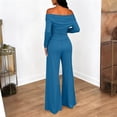 thumbnail image 5 of Women's 2 Piece Set, Off Shoulder Long Sleeve Top and Wide Leg Pants, Matching Lounge Sets for Women, Ruching Detail Loose Outfit for Casual Wear, Daily Outfits and Relaxation-Blue, 5 of 8