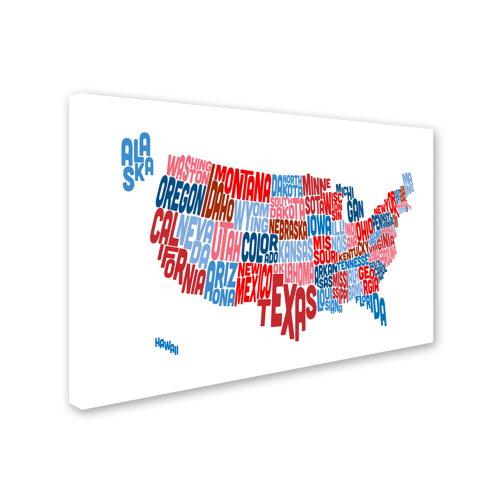 Trademark Fine Art "United States Typography Text Map" Canvas Art by Michael Tompsett