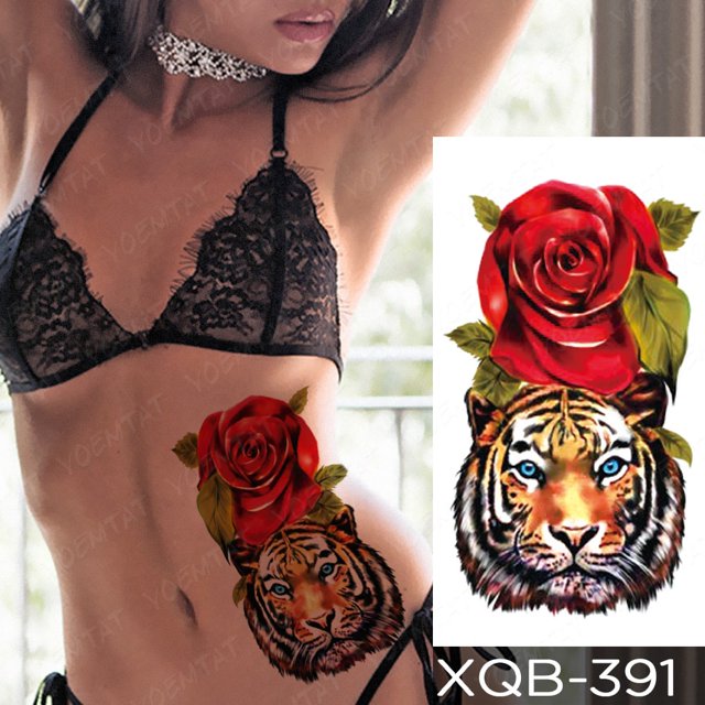 venta bienimpermeable temporal tatuaje pegatina bosque león tigre oso flash tatuajes mujeres leopardo lobo corona cuerpo arte brazo