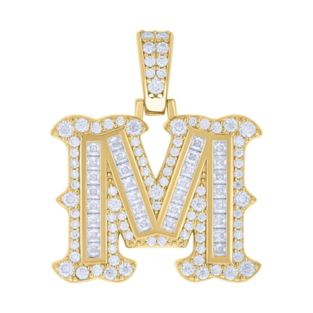 Yellow Gold Plated Princess Moissanite Block Letter M Initial Pendant 1.47 CT