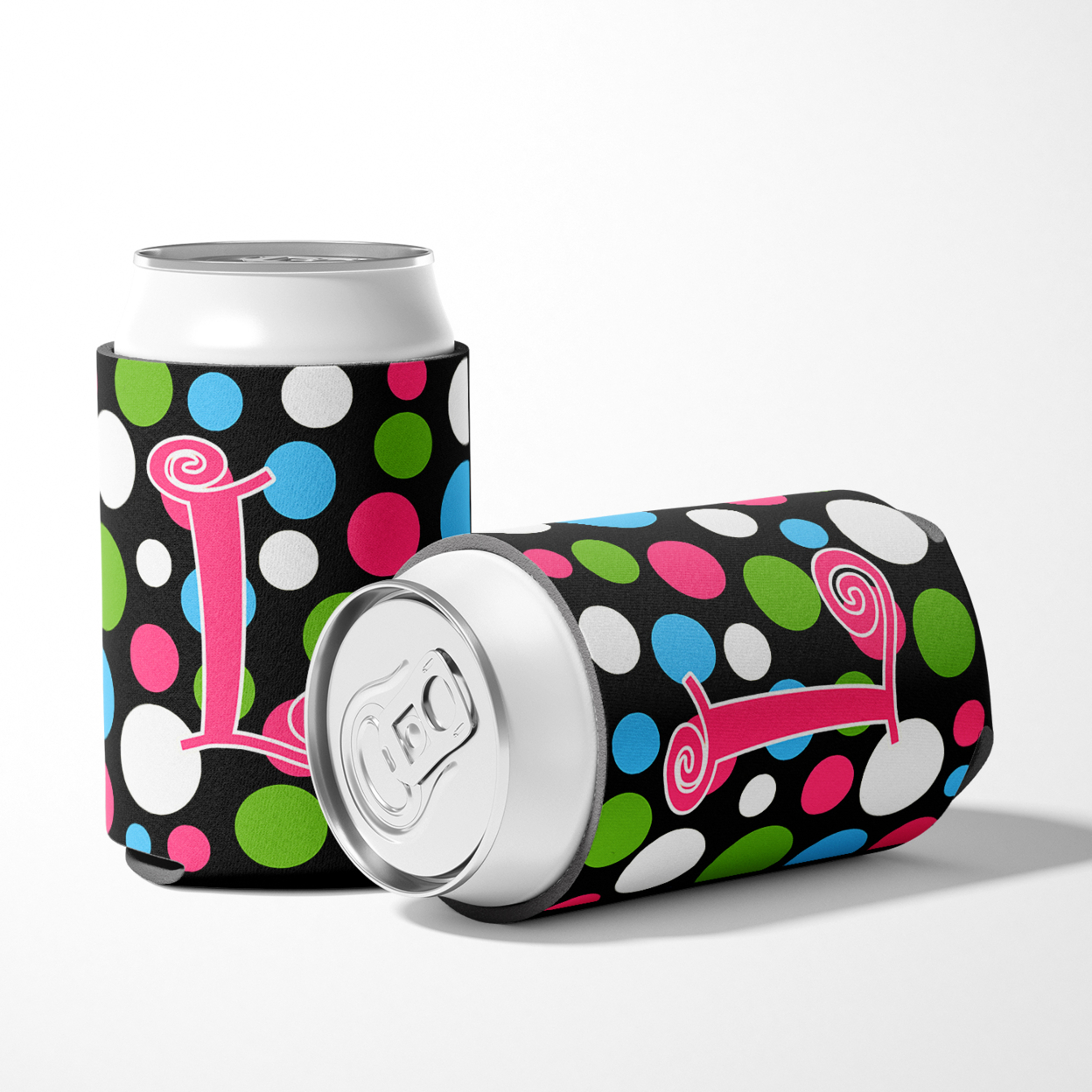 Letter L Initial Monogram - Polkadots and Pink Can or Bottle Beverage Insulator Hugger