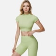 thumbnail image 2 of Women's Short Sleeve Ribbed Crop Top with Crew Neck and Stretch Fabric - Medium, Green, 2 of 5