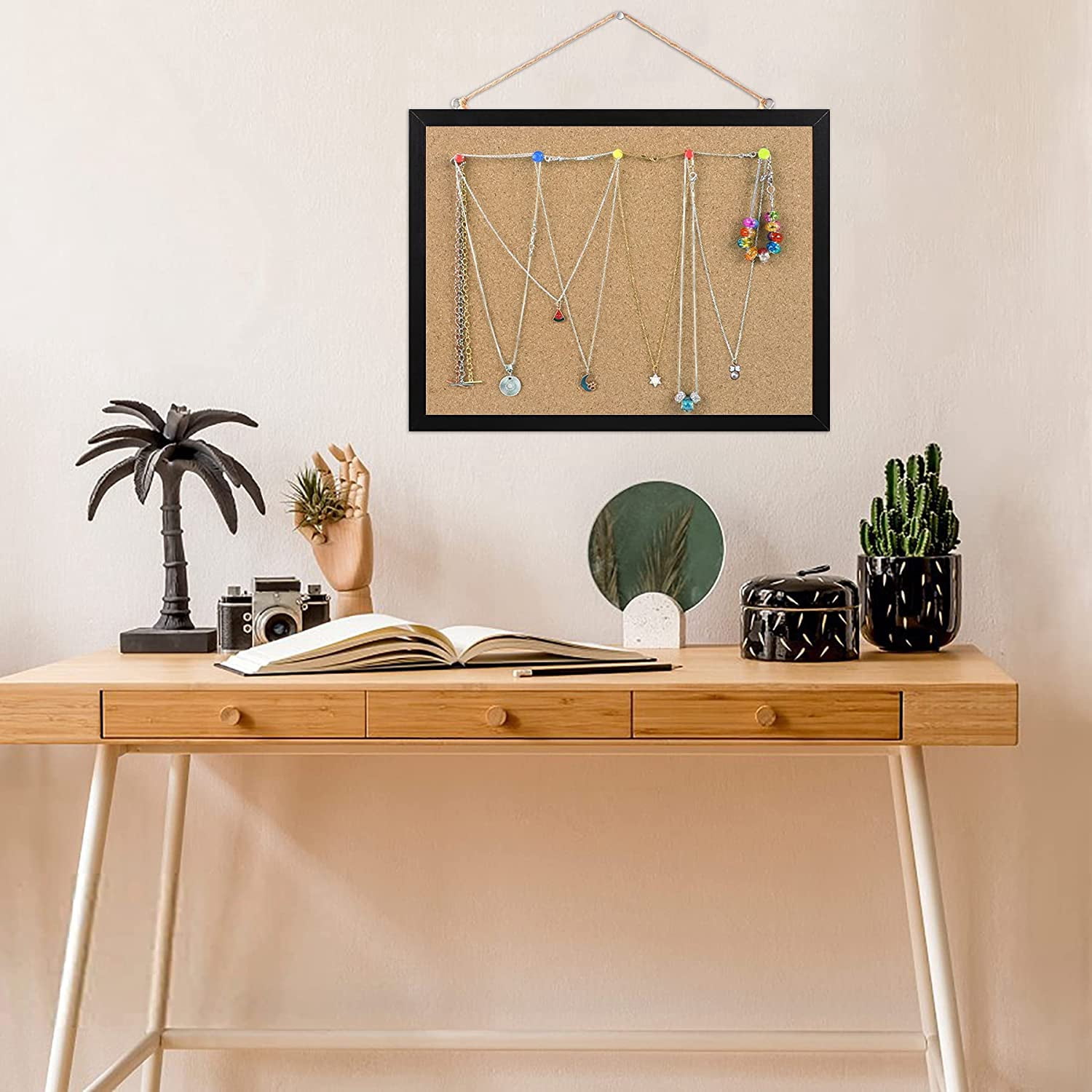 Cork Board Bulletin Board 15.7 x 12 Inches with Rectangle Black Frame Hanging Pin for Office Home Message Board or Vision Board Decoration