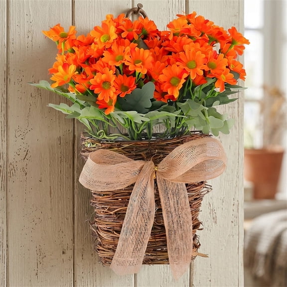 Deeceymbur Couronne d'Automne Artificielle en Rotin, Arrangement Floral à Suspendre au Mur pour Porte d'Entrée, Déco Maison