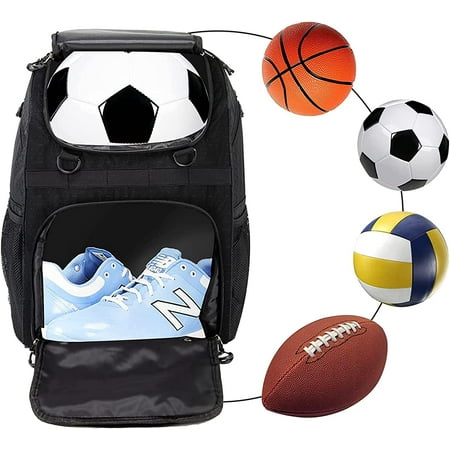 

Youth Soccer Bag Soccer Ball Backpack for Youth Boys Men with Ball Shoes Laptop Compartment Large Capacity Sports Equipment Bag for Football Volleyball Basketball Rugby Gym School Outdoor Black