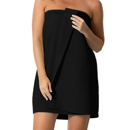 Gaiseeis Ladies bath towel,Women’s Waffle-Spa Body Wrap with Closure Black L