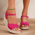 thumbnail image 2 of Platform Wedge Heels for Women Open Toe Suede Elegant Dressy Shoes with Ankle Strap Cushioned Footbed Travel Walking Footwear Hot Pink Size 9.5, 2 of 7
