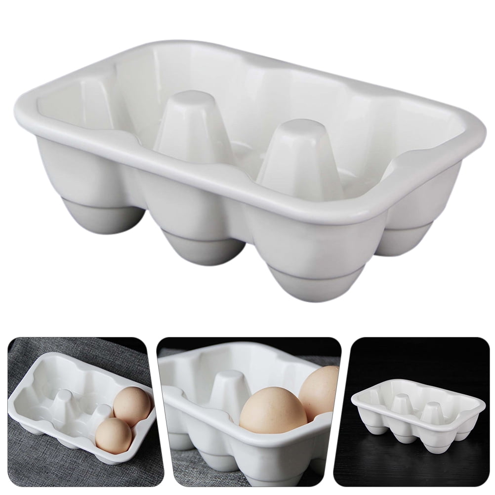 PBPBOX Ceramic Egg Holder for Refrigerator Storage, Slim and Compact, White