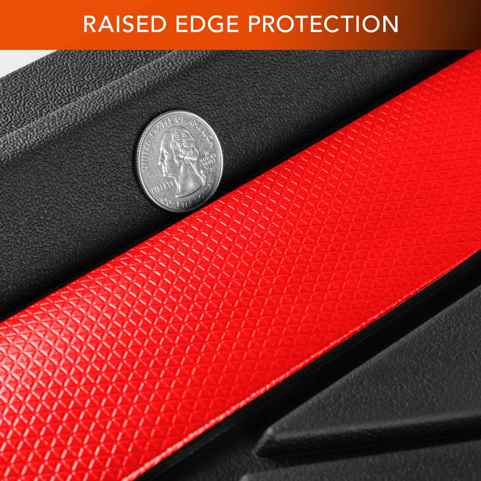 Ozark Trail Rubber Car Floor Mats, Heavy Duty Rubber Floor Mats, Injection Molded Aluminum Film, Trim-to-Fit All Weather Mats, Waterproof Easy-Clean Front and Rear Interior Protection, 3 Piece Red
