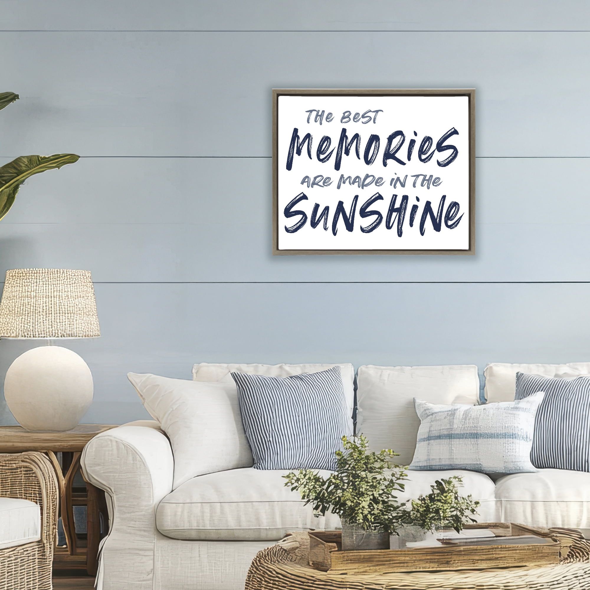 Memories Made In Sunshine Brown Framed Floater Canvas Wall Art, design by Lettered and Lined