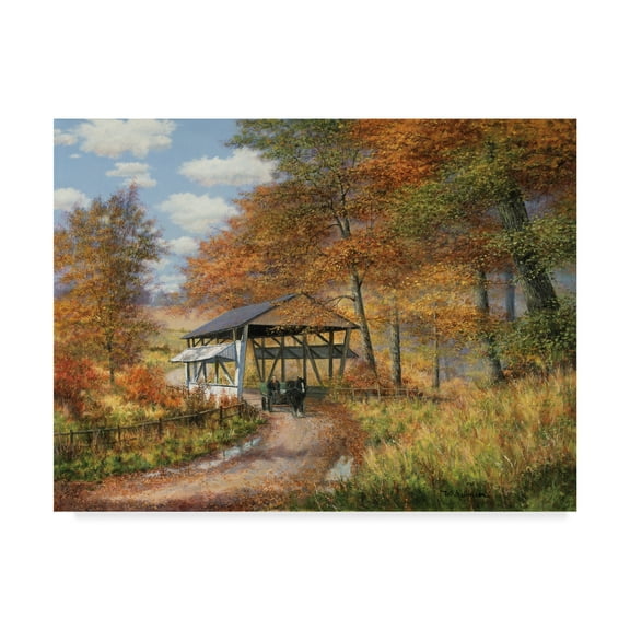 Trademark Fine Art 'Covered Bridge Landscape' Canvas Art by Bill Makinson