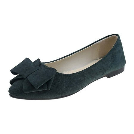 hopeusnice Clearance Women s Bowknot Flat Shoes Pointed Toe Ballerina Flats Comfortable Slip On Ballerinas for Wedding Party Daily Wear Army Green 40