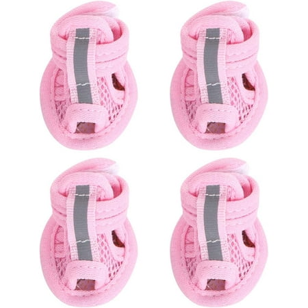 Dog Mesh Sandals- 4pcs Summer Dog Boots  Breathable Dog Shoes  Anti- Slip Dog Sneakers  Pasted Dog Sandals  Creative Pet Shoes for Dog Cat  Pink (Size 1)