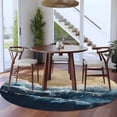 thumbnail image 4 of Dark Blue Round Living Room Rugs 5 ft, Gold Ocean Wave Beach Abstract Modern Art Washable Area Rug with Non-Slip Sturdy Edge Binding Round Carpet for Entryway Kitchen Bedroom Bathroom, 4 of 9