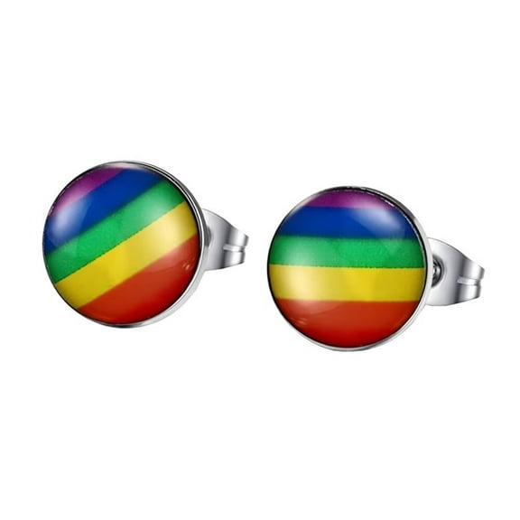 HIJONES LGBT Pride Stud Earrings Stainless Steel Rainbow Earrings Gay Lesbian Bisexual LGBTQ Ear Jewelry Silver
