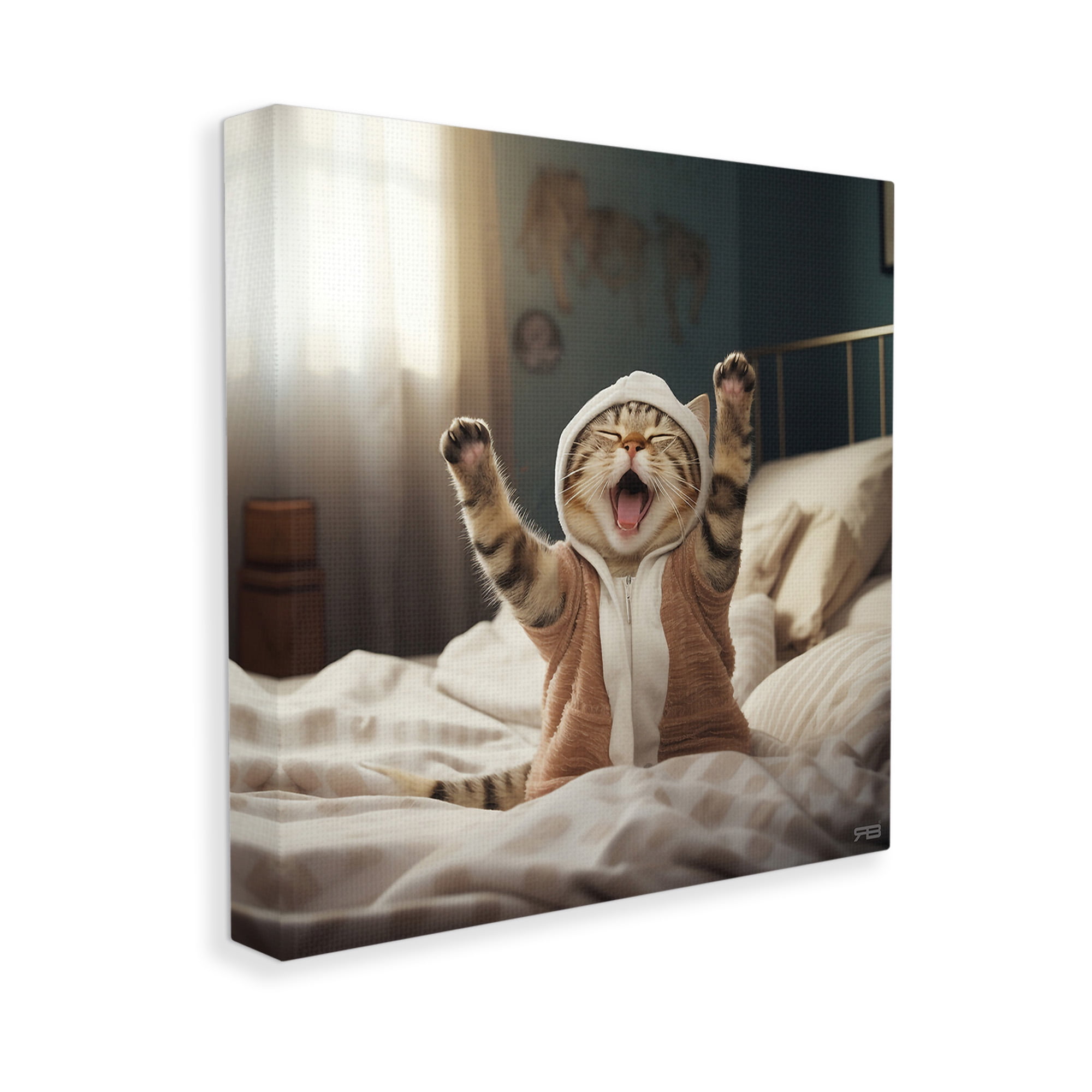 Stupell Industries Yawning Cat in Bed Animals & Insects Painting Gallery Wrapped Canvas Art Print Wall Art, 30 x 30