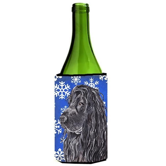English Cocker Spaniel Blue Snowflake Winter Wine bottle sleeve Hugger - 24 oz.