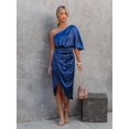 thumbnail image 1 of Bodycon Sexy Party Silk Robe Satin Dress For Women Short Sleeve One Shoulder High Split Ruched Evening Dresses 2022 Autumn, 1 of 7