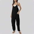 thumbnail image 4 of QATAINLAV Jumpsuits for Women Casual Summer Dressy Sleeveless Overalls Loose Long Wide Leg One Piece Pants Solid V Neck Adjustable Strap Jumpers with Pockets, Black, M, 4 of 9