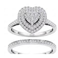 thumbnail image 1 of Anillo de compromiso de dos piezas con forma de corazón de melocotón y diamantes de moda europea y americana para mujer, 1 of 4
