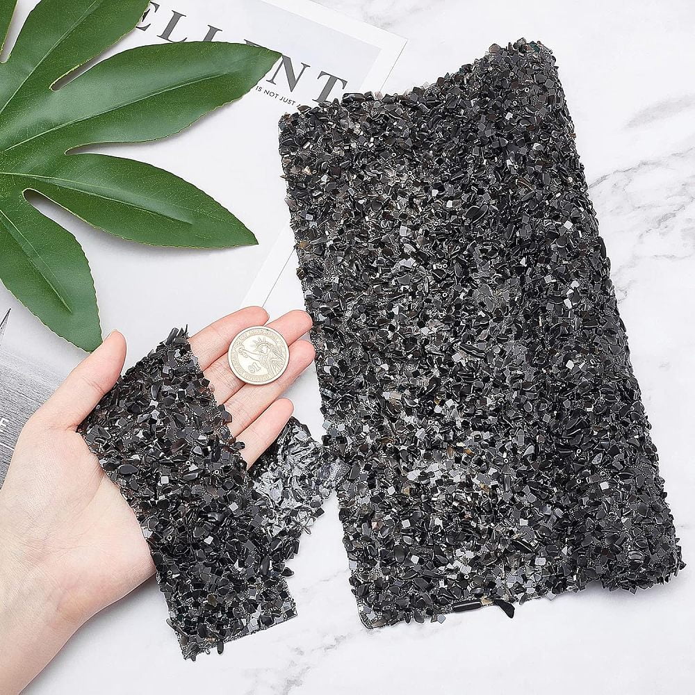 15.75x9.45x0.12Inch Black Glitter Resin Hotfix Rhinestone(Hot Melt Adhesive on The Back) Rhinestone Trimming Rhinestone Trim for DIY Wedding Dress