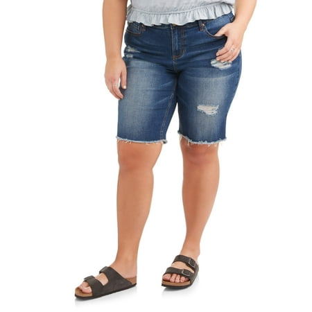 Distressed Spandex Shorts - Women's Plus Distressed Raw Hem Bermuda Shorts