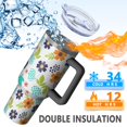 thumbnail image 5 of 40oz Pioneer Flower Floral Print Pattern Insulated Tumbler with Handle, BPA-Free Leak Proof Lid and Straws, Double Wall Vacuum, Hot 12h/Cold 34h, 5 of 6