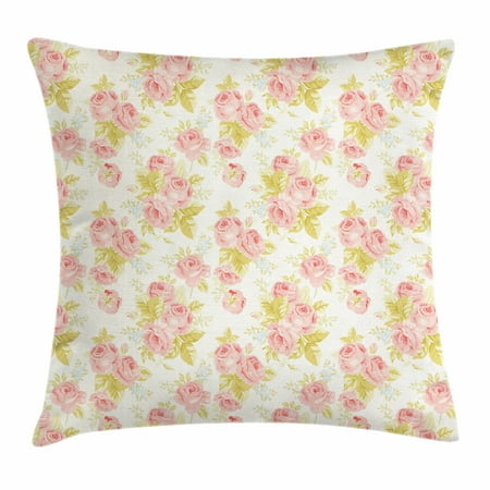 Vintage Rose Pattern (Rose Throw Pillow Cushion Cover, Soft Pastel Pattern Vintage Botanical Flourish Victorian Springtime Vegetation, Decorative Square Accent Pillow Case, 16 X 16 Inches, Rose Pale Green, by)