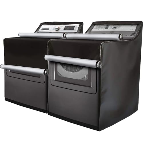 2 Pack - Outdoor Washer and Dryer Covers for the Top - Waterproof Dustproof Washing Machine Cover with Zipper - Fits Top and Front Load Machines Washer Dryer Cover,Washer Covers (2 Pack - Black)