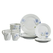 TABLETOPS UNLIMITED Tabletops Gallery 16 Piece Wildflower Round Porcelain Dinnerware Set, White Floral Pattern