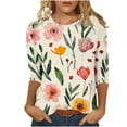 thumbnail image 2 of Nrmvnmi Womens 3/4 Length Sleeve Cotton Tops Casual Floral Print Round Neck Tie Dye Summer Tops Loose Fit Elastic and Lightweight Blouse For Women, 2 of 5