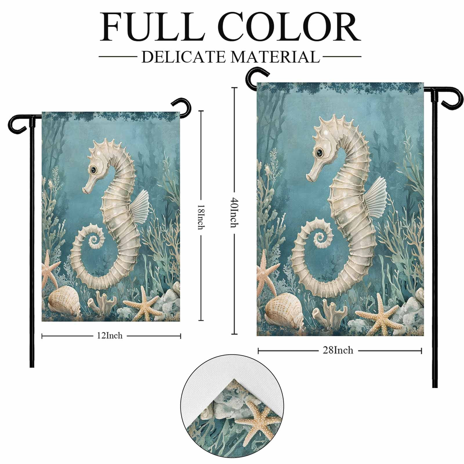 Garden Flag Double-Side Printed House Flag Seahorse Yard Flag Coral Starfish Blue Ocean Welcome Banner Decor Outdoor Holiday Decorations 28*40in