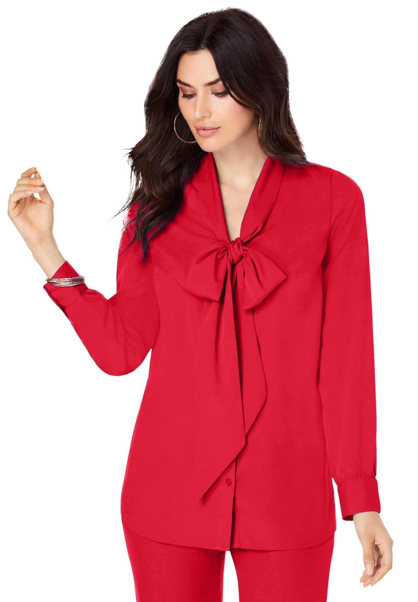 dans Eksklusiv Brobrygge Roaman's Women's Plus Size Long Sleeve Bow Blouse - 14 W, Vivid Red -  Walmart.com