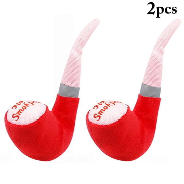2PCS Dog Squeaky Toy Creative Tobacco Pipe Design Cat Plush Toy Pet Chewing Toy