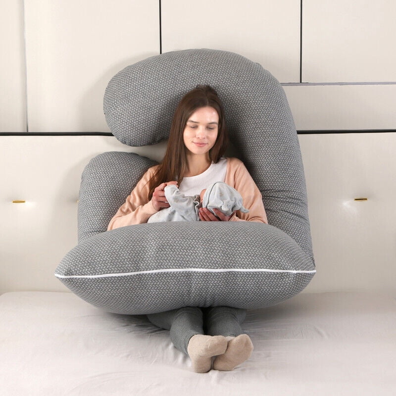 TOPCHANCES Pregnancy Pillow, J-Shape Full Body Maternity Pillow for Side Sleeping with Removable Cover, 27 * 57inch, Gray
