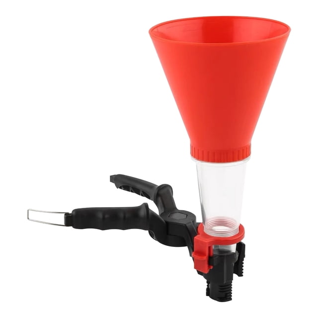 Red Universal Engine Oil Filling Funnel Set With Nylon Clip And Transparent Window For Car Motorcycle Gasoline Easy One Person Operation Abs Material Red Color Adjustable To Fit Different