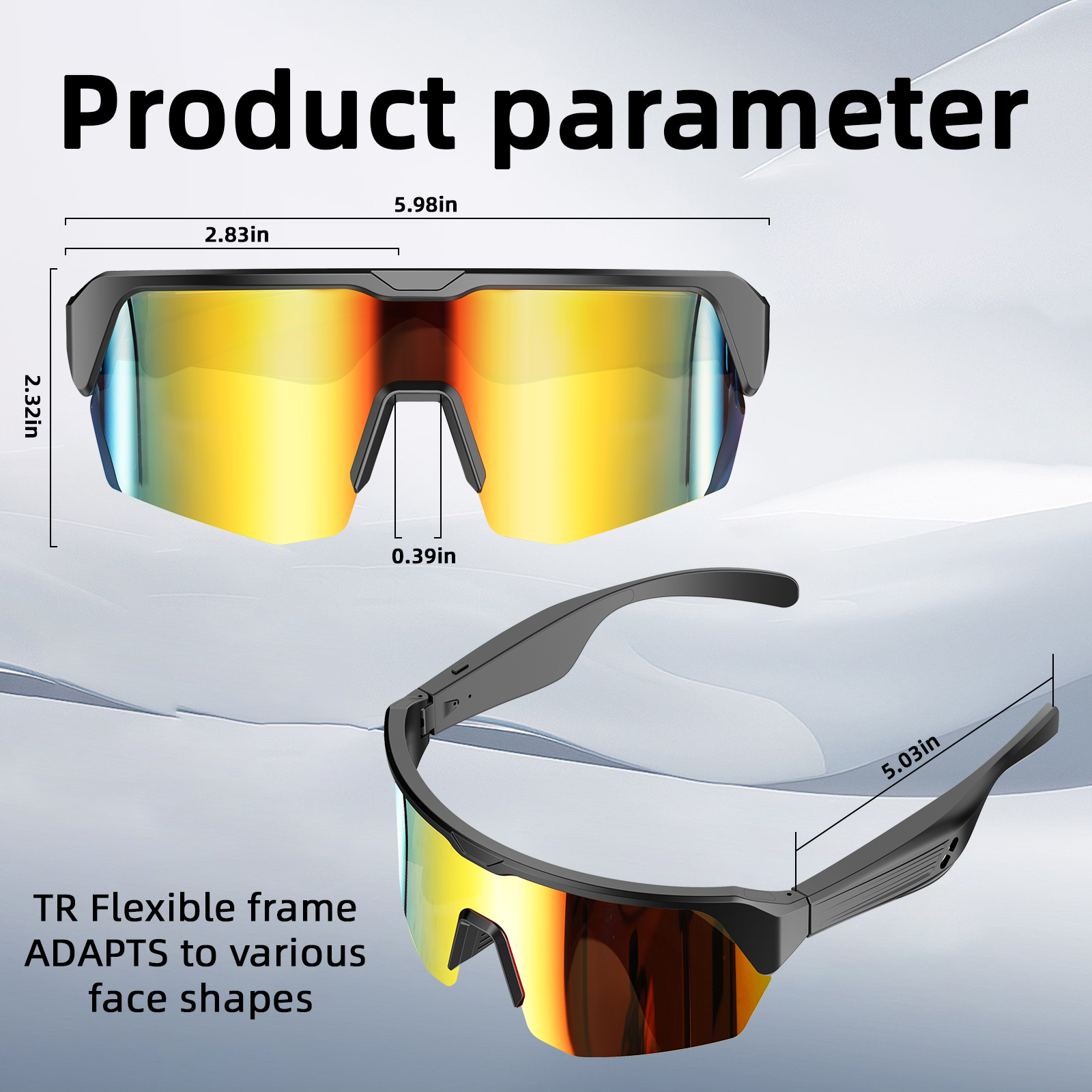 Sports Smart Sunglasses, Bluetooth Cycling Glasses with Polarized Lenses, Open Ear Music Speakers, Gold