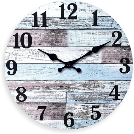 10 Inch Rustic Wall Clock for Bedroom Battery Wall Clock Silent Brown Round Small Clock Wood(No Solid Wood, It is with MDF Material)