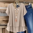 thumbnail image 2 of Women's Casual Short Sleeve Button Down Tunic Top Blouse Shirt Solid Color Linen Look Loose Fit T-Shirt for Business Casual Work Office Vacation Daily Wear Fashion Essential, 2 of 9