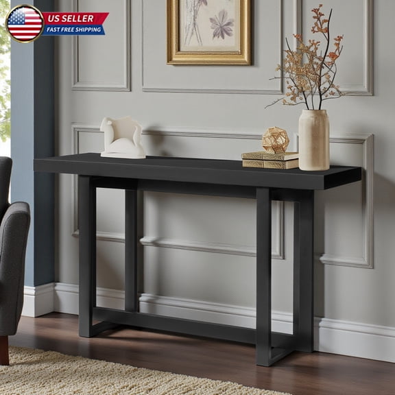 Hassch Modern Minimalist Long Console Table, Solid Pine Wood Frame & 2.4" Thick MDF Top, Versatile Entryway Sofa Table for Home Décor, Black