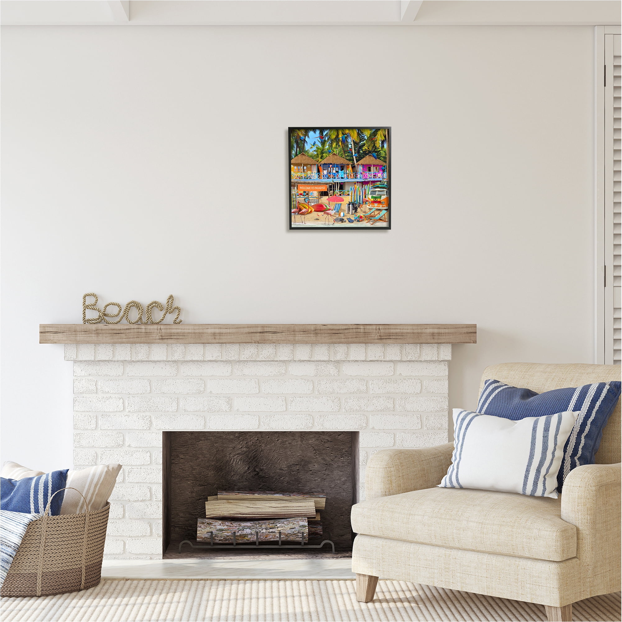 Stupell Industries Paradise Beach Resort Animals & Insects Painting Black Framed Art Print Wall Art, 17 x 17