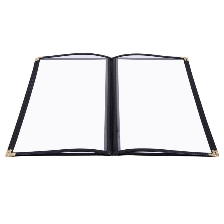 Ylittaa Menu Covers, Single Page, 1 Pocket, 2 View, For 8.5" X 14" Legal Size Paper, Pack Of 6, Blue Edging Gold Metal Corner, Made With Leatherette