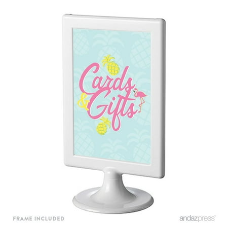 Birthday Framed Party Signs, Cards & Gifts, Pink Flamingo and Pineapple Party, 4x6-inch, Includes Frame