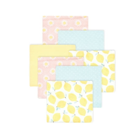 Little Treasure Hudson Baby Girls Cotton Poly Flannel Receiving Blankets 7-Pack, Yellow Lemon Daisy, 30x30 inches