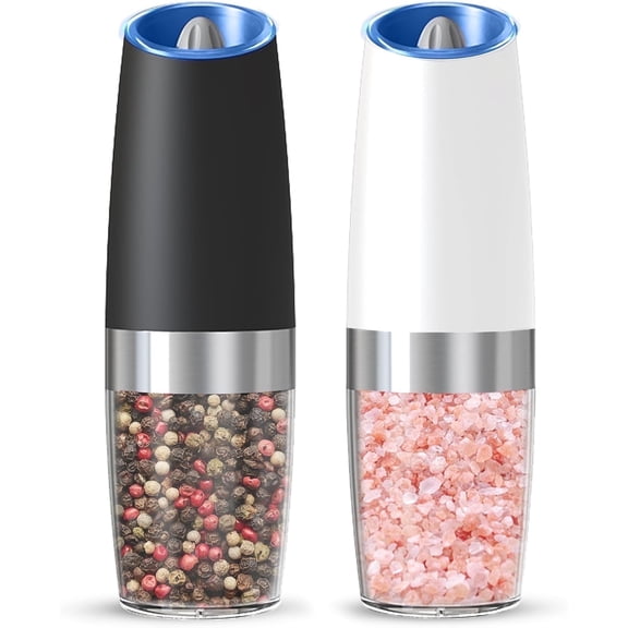 Dompilc Gravity Electric Salt & Pepper Grinder Set – Battery-Powered (6 AAA Each), Adjustable Roughness, LED Light